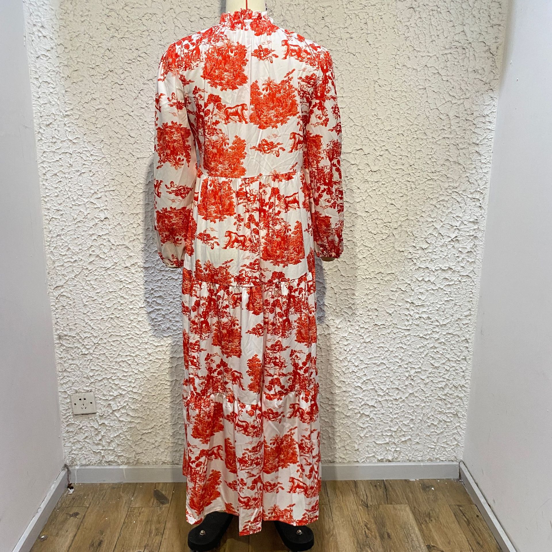 product - wholesale Autumn Winter Women Ruffled Collar Positioning Printed Dress - 11