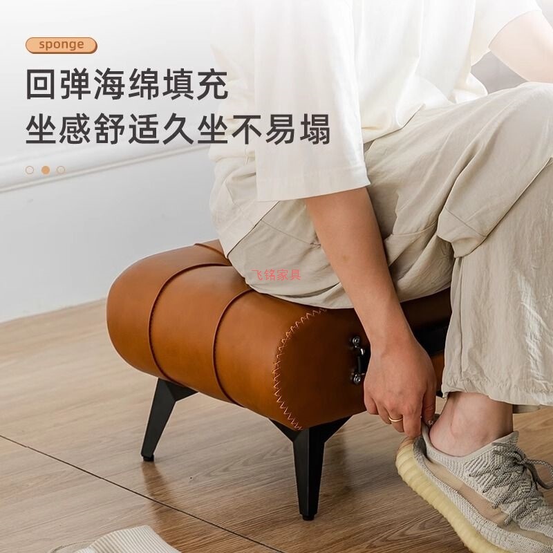 沙发凳家用入户矮凳油蜡皮手提凳客厅沙发脚踏意式轻奢换鞋凳软凳|undefined