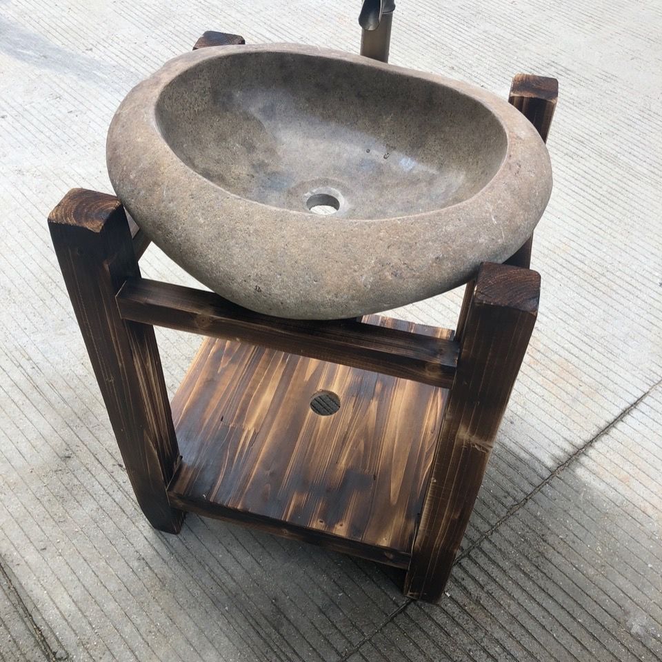 Stone Wash Basin Retro Pebble Countertop Basin Natural Stone Bathroom Wash Basin Outdoor Basin Integrated