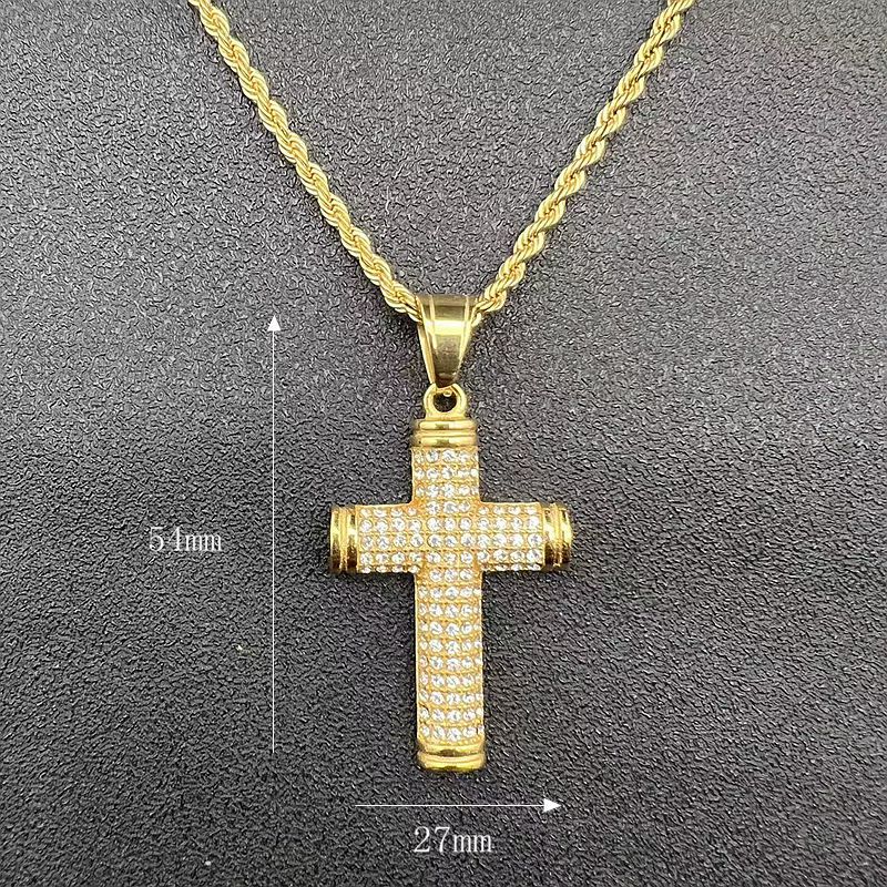22g Weight Pendant, Chain Jewelry Making Type 27*54mm Jewelry Making Size Zircon Inlay Material DIY Jewelry Accessories Classification 1 Piece Quantity Titanium Steel Material Cross Pattern Inlay Design Hip-Hop Style 1 Piece 27*54mm Titanium Steel Zircon Cross Pendant Chain 无