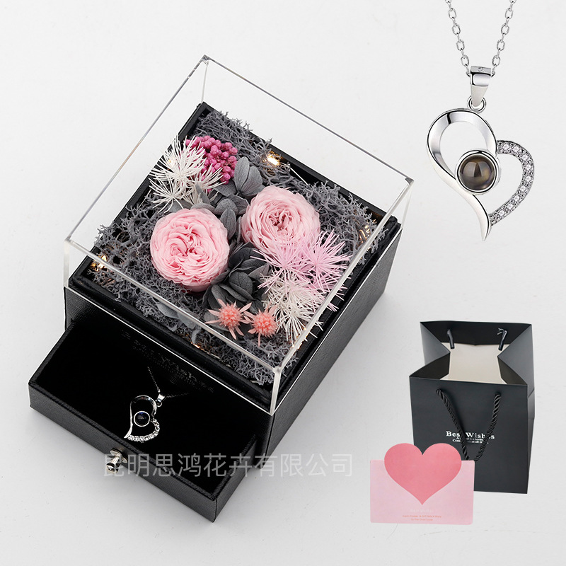 Caja de regalo de joyería con luz, rosa de flor real eterna, para el Día de San Valentín y el Día de la Madre, venta al por mayor transfronteriza de Amazon.