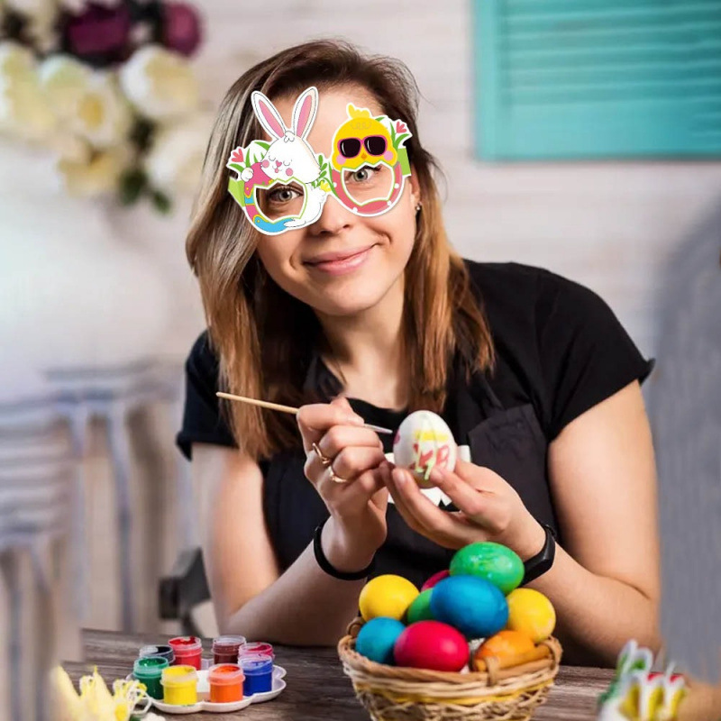Nuevo estilo transfronterizo decoración de fiesta de Pascua gafas de papel accesorios para fotos festival de conejos suministros de decoración de Pascua