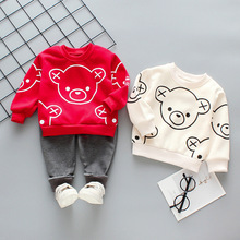 外贸新款男童春秋款长袖两件套婴幼儿童春季卡通熊套装厂家直销