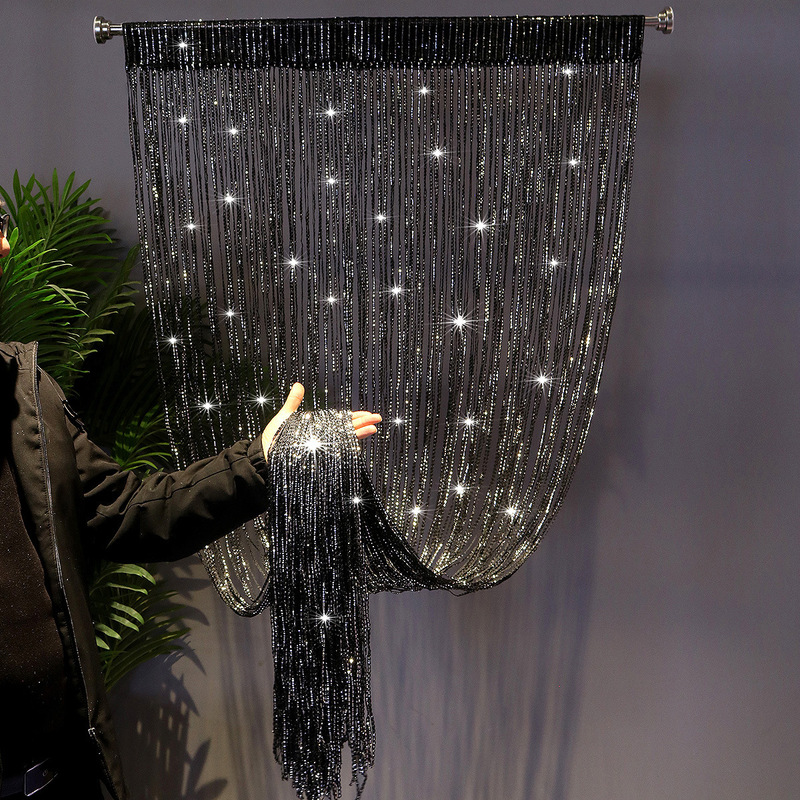 Cross-Border Sparkling Silver Tassel Curtain S Curtain Wedding Props 1*2m Encrypted Silver Wire Door Curtain Partition Finished Curtain
