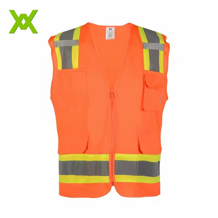 Завод прямой ANSI Персик сетки жилет безопасности с выделить Светоотражающие полосы молнии Мульти-карман