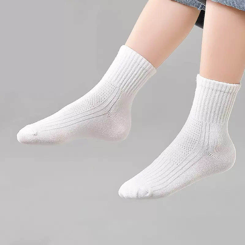 儿童学生白色中筒袜子 百搭休闲薄款透气网眼袜精梳棉白袜子批发