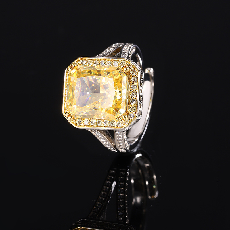 Anillo de diamante amarillo cortado con flor de hielo