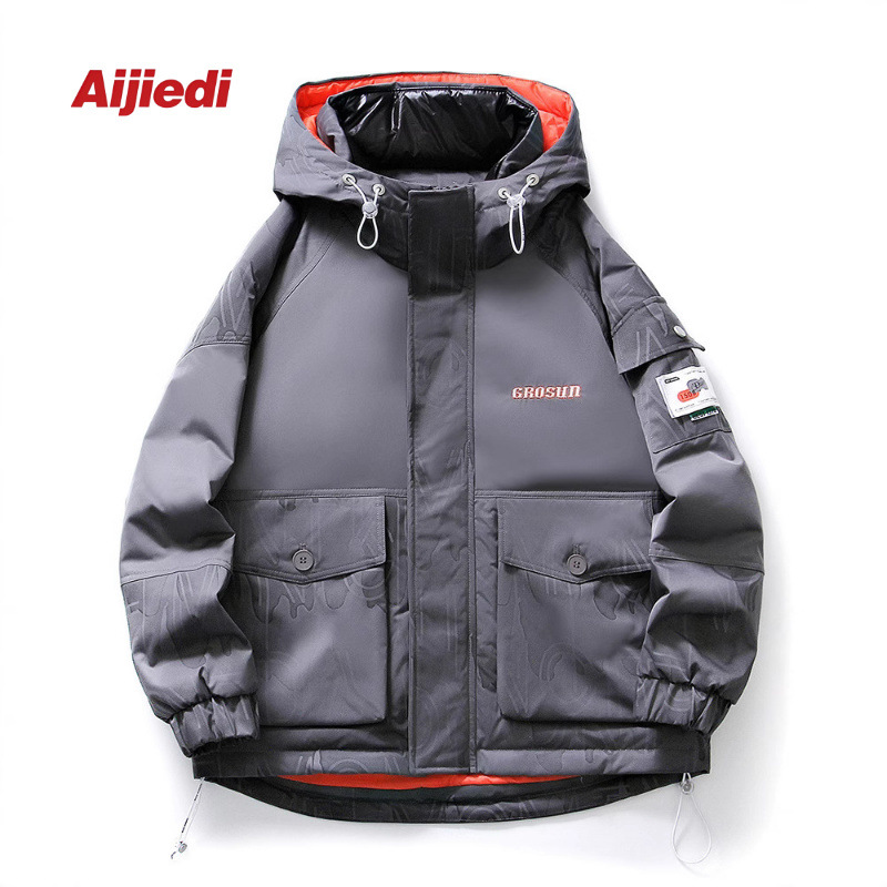 Nuevo chaqueta de plumón impresa para hombres de invierno marca de moda de la juventud abrigo caliente falso dos piezas de chaqueta blanca a prueba de frío para mujeres