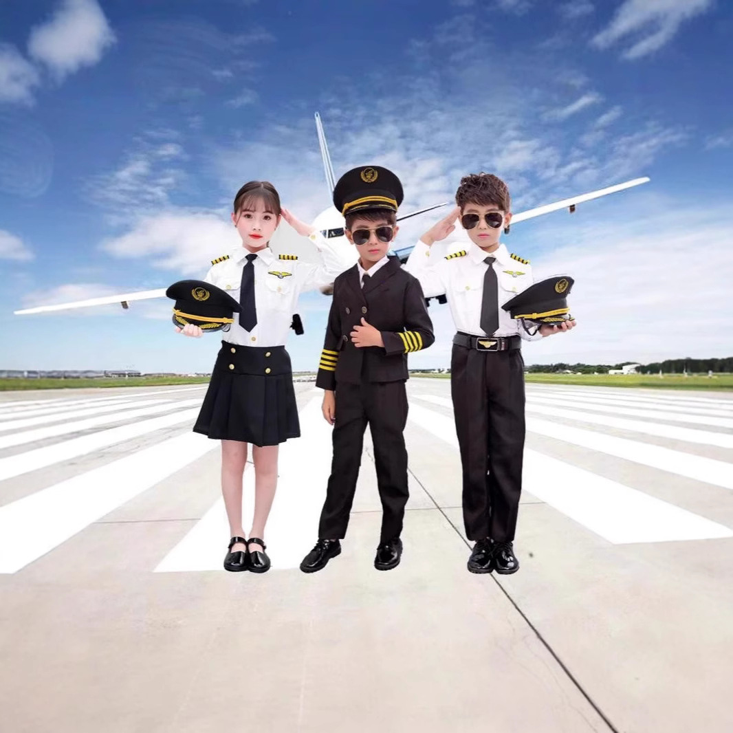 Chinese Captain's Children's Clothing Male and Female Air Force Pilots with the Same Uniform Female Stewardess Clothes Role Play