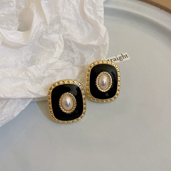36#Silver needle-black square real gold plating