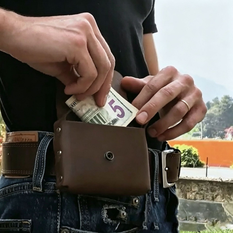 Amazon's best-selling PU leather studded wallet coin purse, outdoor travel waist-hanging portable card holder, bill storage wallet