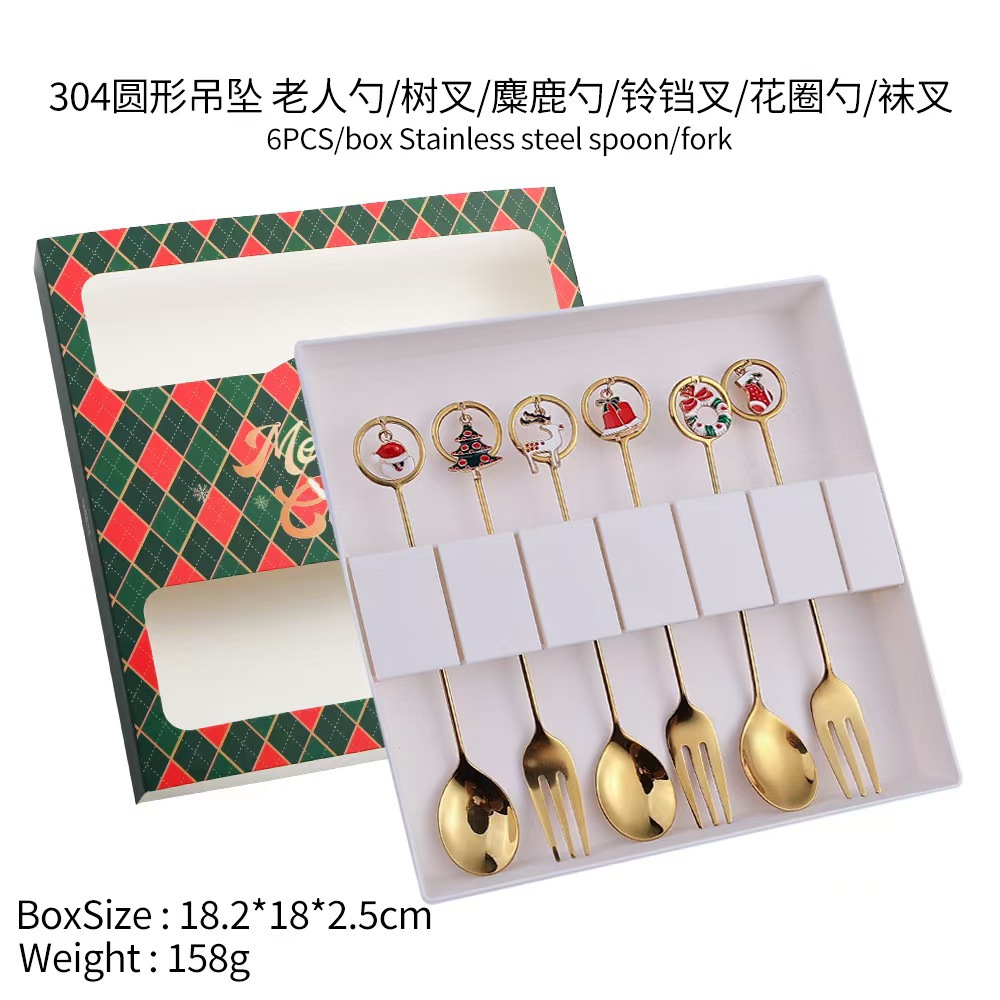Cuchilleras de acero inoxidable transfronterizas muñecas de Navidad cucharas y tenedores juegos de regalo de café cucharas de postre horquilla de fruta pastel image 57