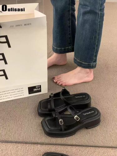 2025 Summer New Style Women's Slide Sandals, Platform Trendy Online-Ready Toe-Covering, Wear-Resistant Roman-Style Thick-Soled Korean-Style Sandals