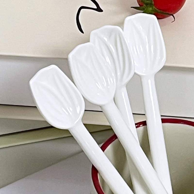 Ceramic Tulip Coffee Spoon With Creative Relief Heart Design_voghion.com
