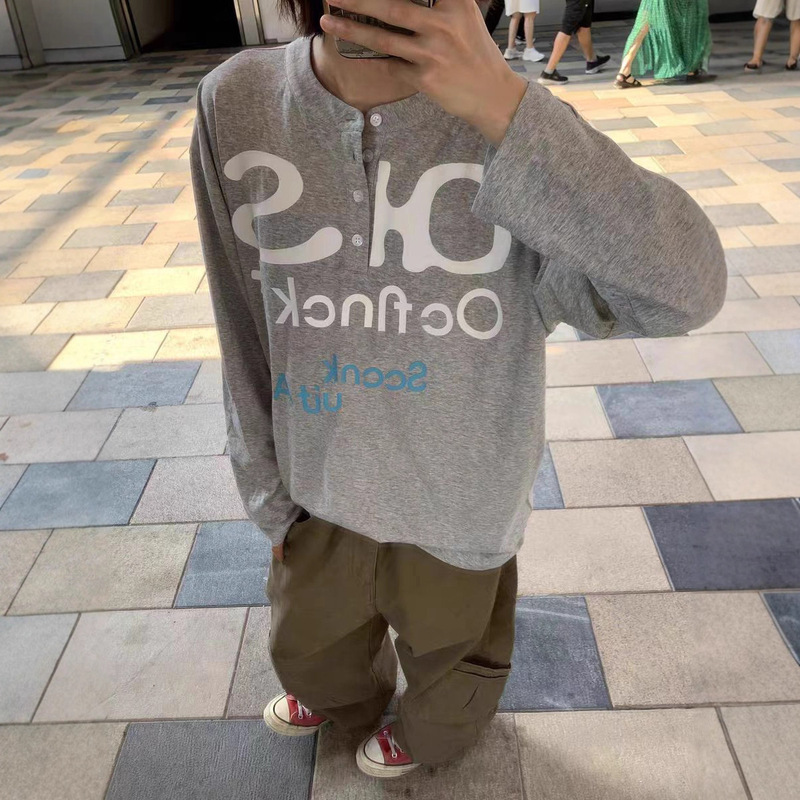 Jian Man Ni Trendy American Retro Summer Sun Protection Long-Sleeve T-Shirt for Women with Lazy Letter Design Top