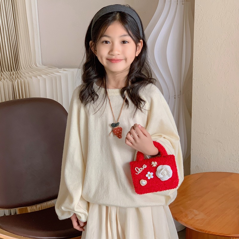 2026 Año Nuevo de primavera bolsos rojos para niños lindos bolsos de peluche mini arco bolsos de cadena de niña