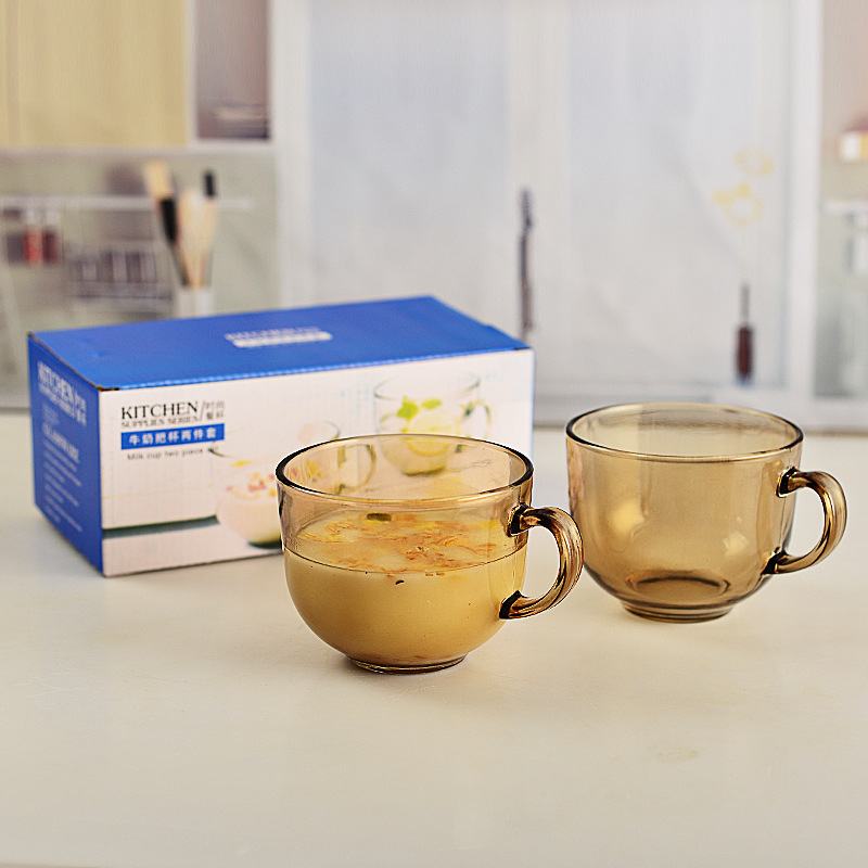Taza de leche marrón traje hogar conjunto de dos piezas Internet celebridad vidrio taza de agua desayuno taza de avena con mango regalo vidrio