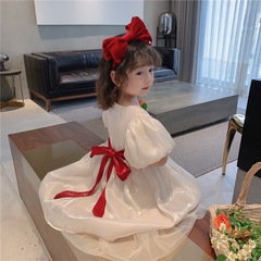 童裝女童連衣裙夏季夏裝網紅暮雲紗兒童娃娃領紅色公主裙6133