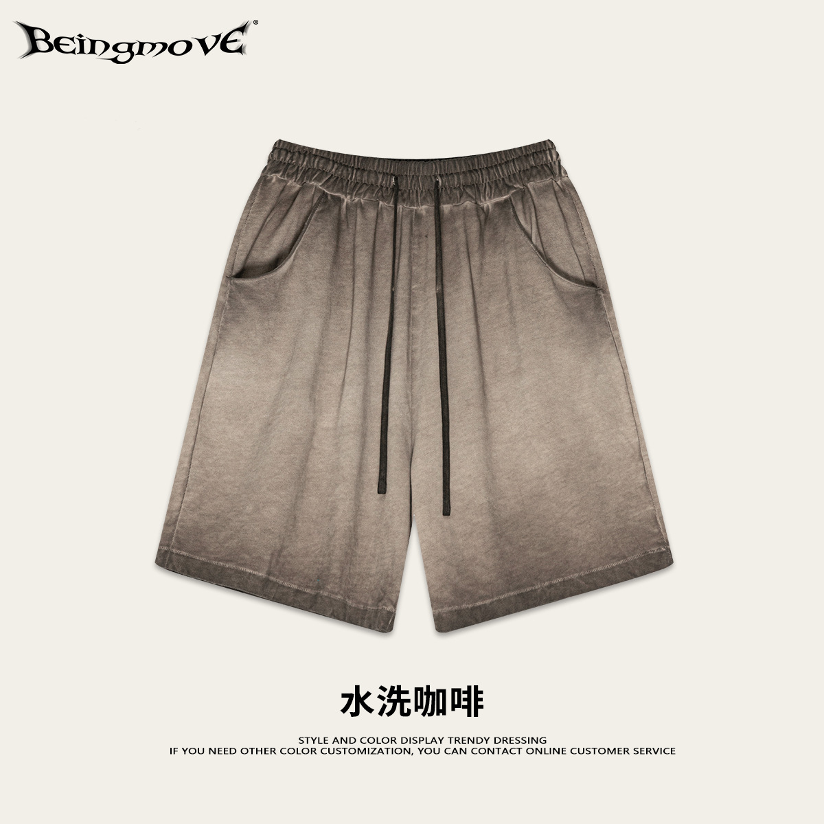 2025 verano de comercio exterior de doble hilo tiñido plano hecho viejo lavado en el agua set de viento de manga corta pantalones de cinco puntos de moda masculina