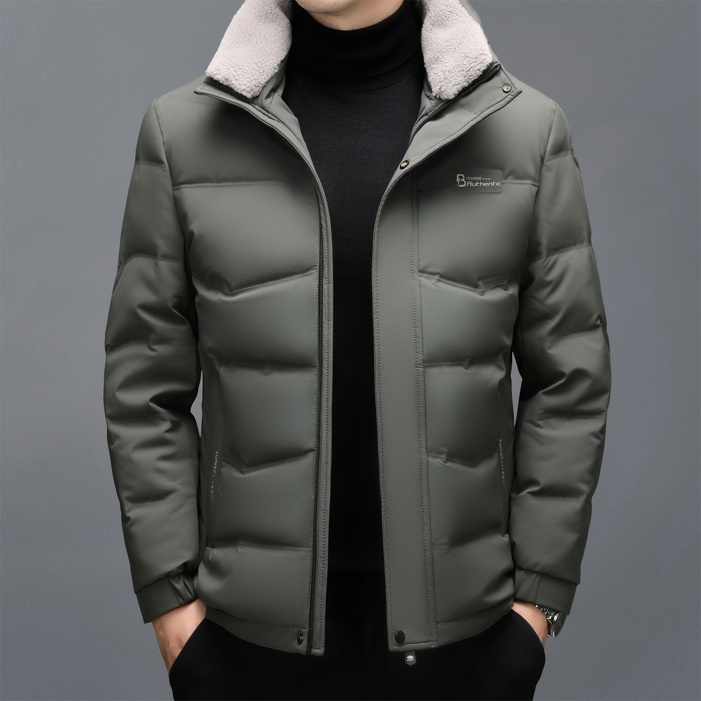 男士羽绒服中年男式冬季加厚保暖中山装新款商务休闲高端男装外套