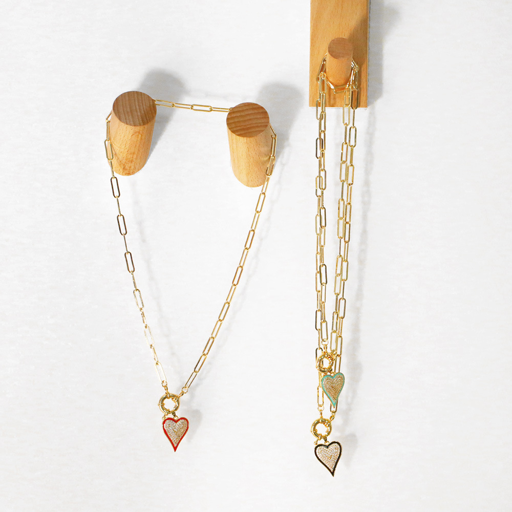 hip-hop thick chain heart-shaped pendant copper inlaid zircon necklace
