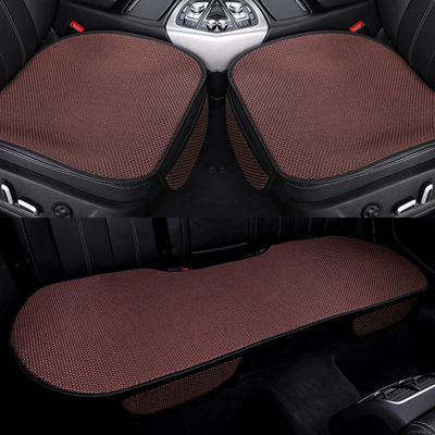 Carefully selected cross-border best-selling ice silk car seat cushion three-piece set, suitable for all seasons, light luxury, breathable, non-slip car seat cushion (Seat cushion, seat cover) - ice-silk-seat-cushion-three-piece-set-coffee