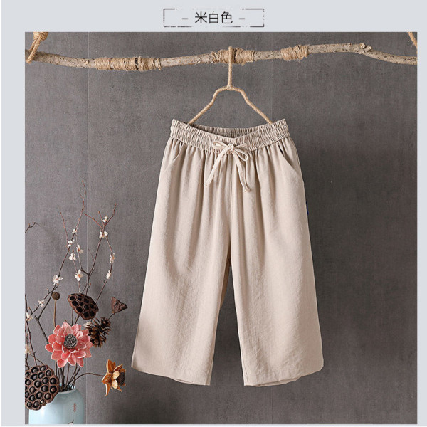 Women's Cotton-Linen Pants 2026 Summer Thin Casual Versatile Loose Slimming High-Waisted Linen Wide-Leg Cropped Pants Artistic Style