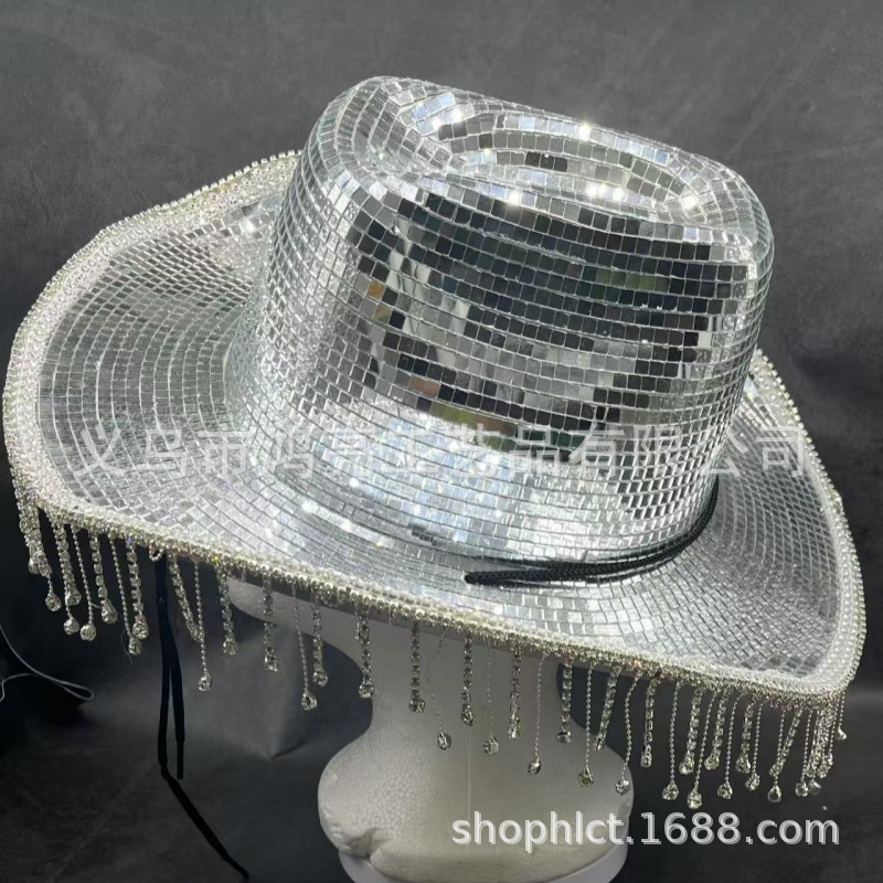Disco Ball Ball Ball Sombrero de vaquero Espejo plateado Sombrero de fiesta individual Escenario de rol Vestir Sombrero de rol