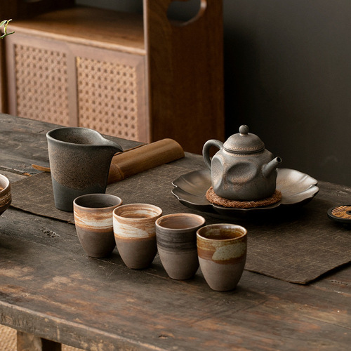Japanese rough pottery handmade tea cup, Kung Fu tea set, large scented cup, tea tasting cup, retro glazed ceramic white wine cup