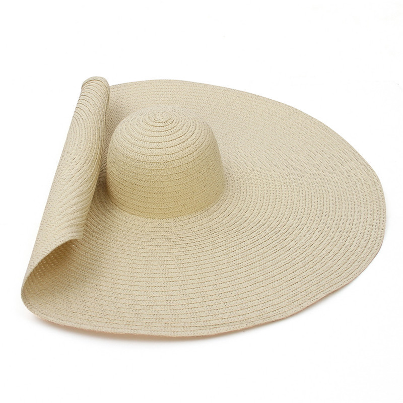 Extra große Strohhüte für Damen, 25 cm, aus Papier gewebt, mit breiter Krempe, ideal für Strand und Urlaub am Meer_voghion.com