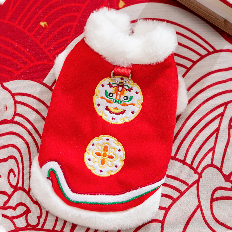 Otoño y invierno perros Año Nuevo rojo festivo Tang traje gato cálido y grueso algodón Teddy mascotas ropa de perro de Año Nuevo