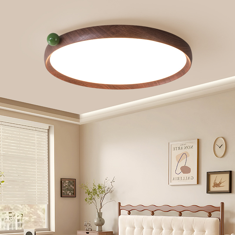 lámpara de dormitorio minimalista ultra delgada retro color nuez de espectro completo protector de ojos estilo japonés silencioso viento lámpara de techo de habitación