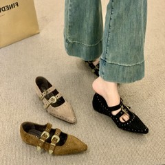 复古尖头浅口内增高单鞋女2025年新款设计感法式晚晚风玛丽珍鞋子