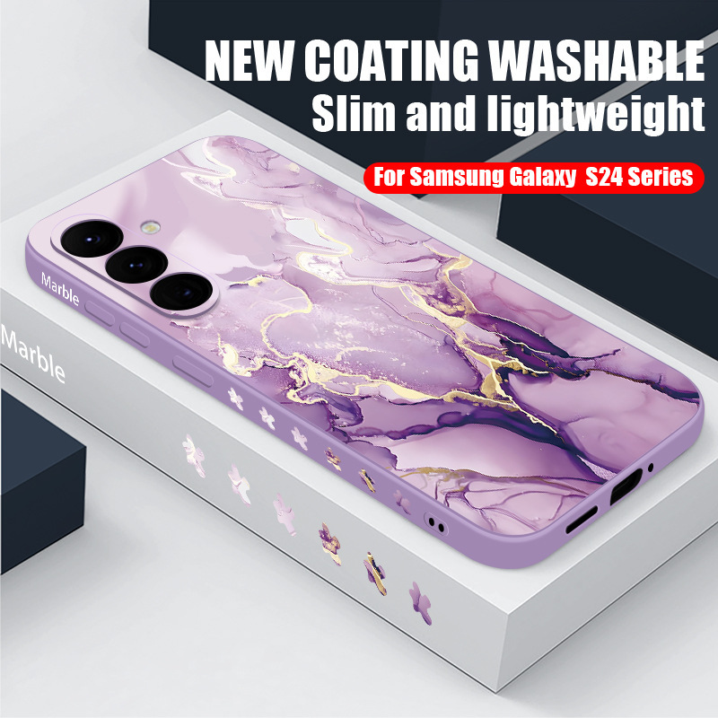 Suitable for S26Ultra Purple Marble Phone Case S24Fe Side Pattern Samsung A55 Straight Edge Anti-Fall Protection