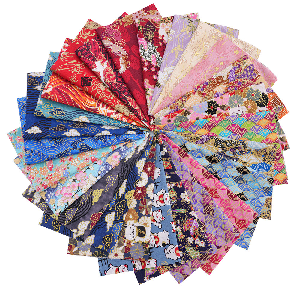 15#-28# 和风烫金diy手工拼布布组平纹花布纯棉小碎花手棉布