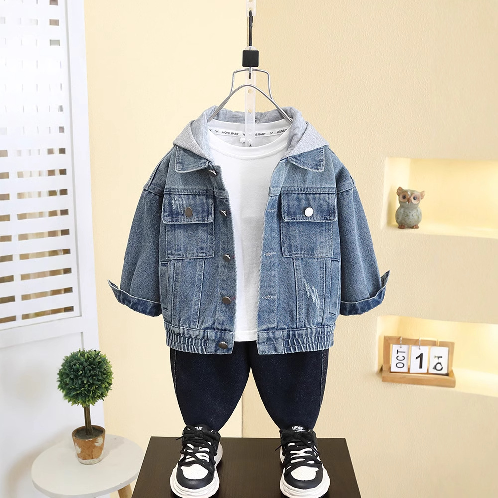 Chaqueta vaquera para niños 7547, estilo primavera y otoño, top con capucha para niños, nueva chaqueta de estilo coreano para niños, a la moda, primavera 2026