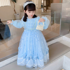 2024新款愛莎公主裙女童春季連衣裙兒童女孩春秋艾莎禮服蓬蓬裙子
