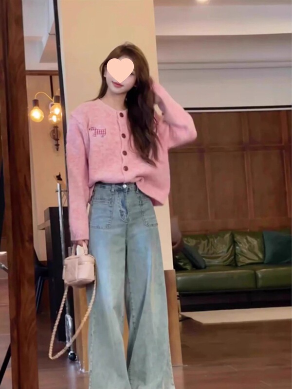 早秋装搭配一整套秋季穿搭套装韩系设计感减龄毛衣牛仔裤两件套女|undefined