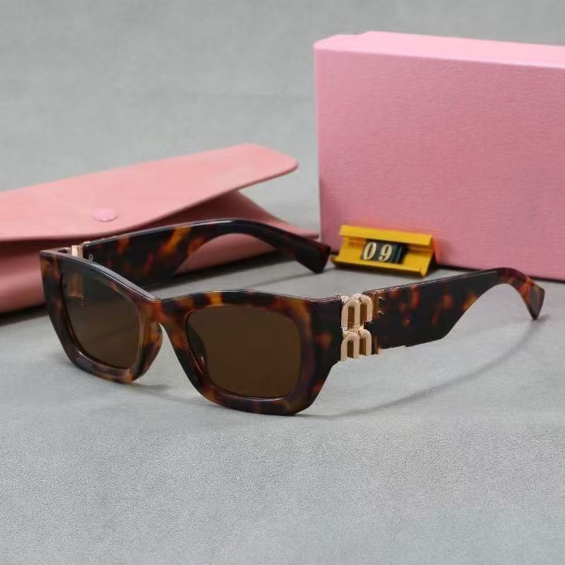 Miu Miu New Model 09W High-End Version Sunglasses for Women, European and American Fashion Letter Square Frame Internet Celebrity Sunglasses, Celebrity Style