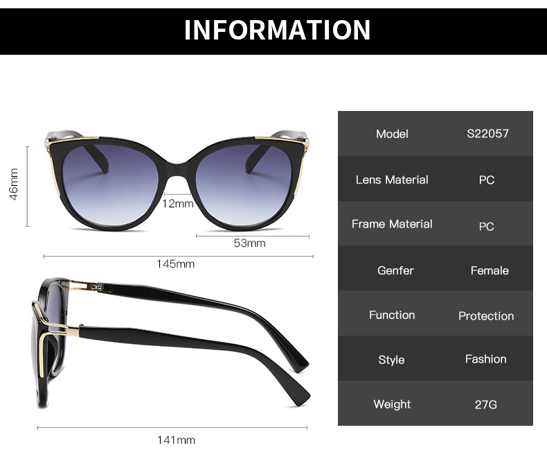 Cat Glasses Glasses Style Fashion Gradient Color PC UV400 Protection Cat Glasses Full Frame Women's Sunglasses