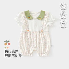 婴儿夏季连体衣薄款纯棉a类女宝宝短袖公主碎花爬服跨境外出衣服