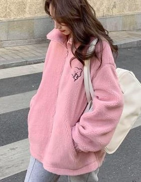 Демисезонная бархатная куртка, oversize, увеличенная толщина, западный стиль с вышивкой маленького медведя