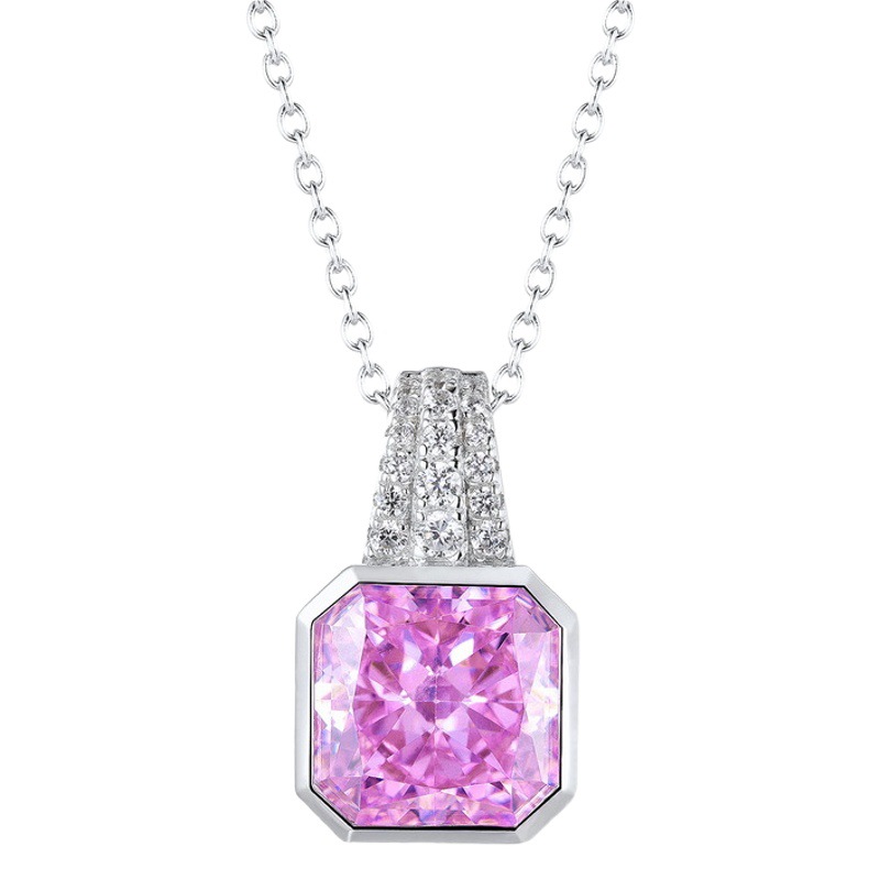 Wilsheng Diamante de alto carbono 7ct cuadrado colgante S925 plata incrustaciones 10*10 hielo corte flor europea y americana simple collar