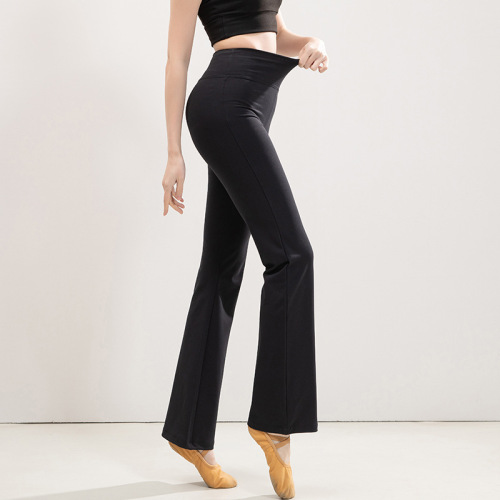 欧美豹纹瑜伽微喇叭裤女高腰裸感蜜桃提臀直筒舞蹈运动健身长裤