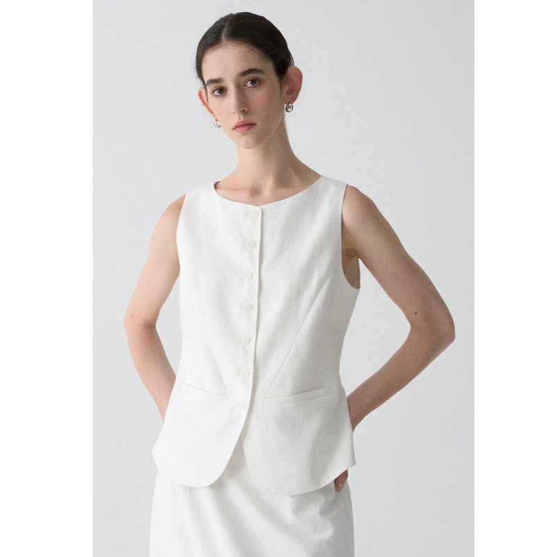 French Old Money Style 100% Linen Vest with Adjustable Waist, Elegant Design, Summer 2026 Sleeveless Top