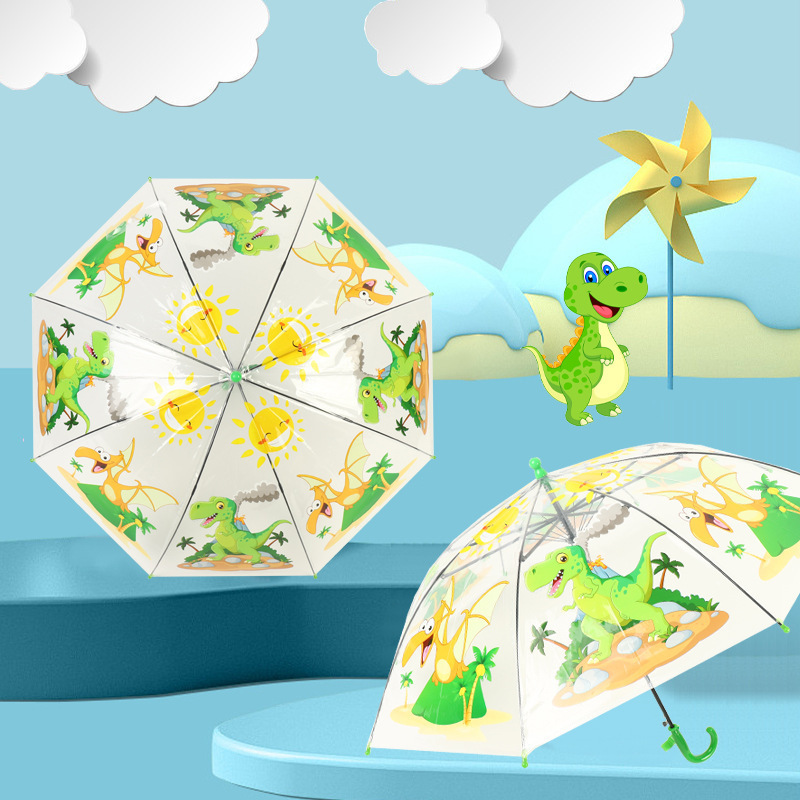 Wholesale Cute Dinosaur Children Umbrella Transparent Automatic Open Long Handle Umbrella Fiber Bone Boy Girl Portable Children Umbrella