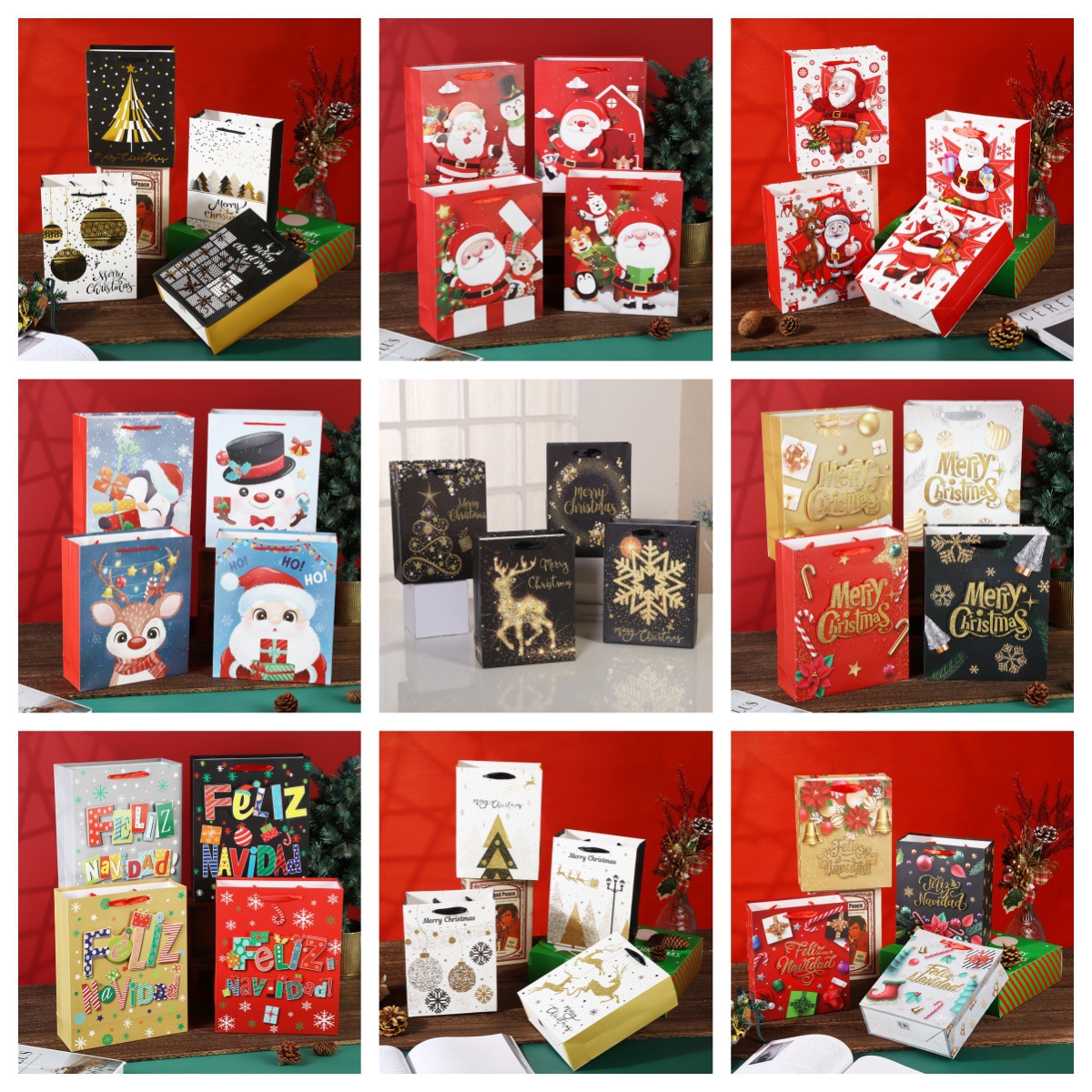 跨境圣诞礼品袋平安夜圣诞老人手提袋创意纸质节日礼物礼品圣诞袋