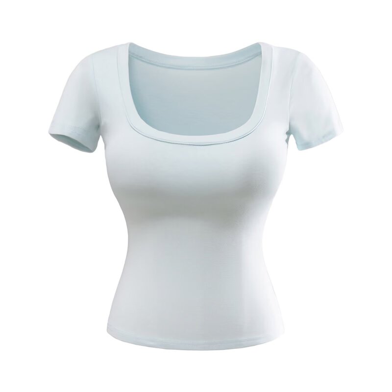2025 Pure Lust Style 胸を広げる U ネック ローカット 半袖 T シャツ 女性用 胸パッド付き スリムフィット ボトムス 右肩トップ|undefined