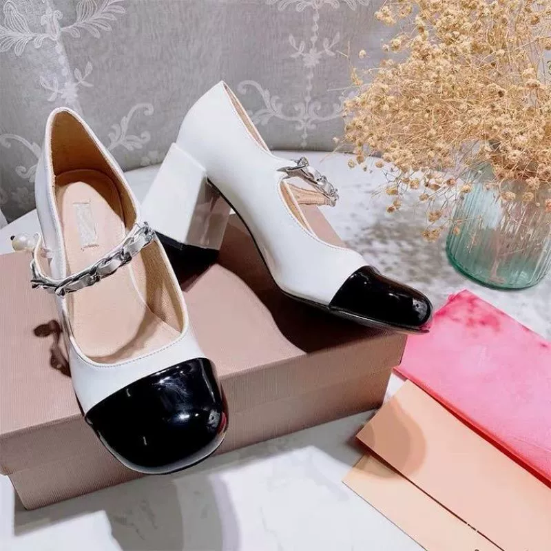Летние туфли на каблуке, цепь, обувь, стиль Chanel