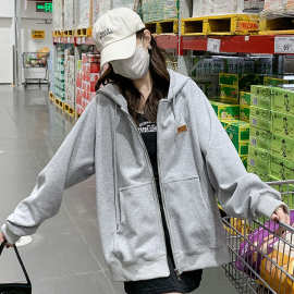 早秋宽松卫衣外套女2025秋冬新款连帽慵懒风韩系灰色休闲开衫上衣